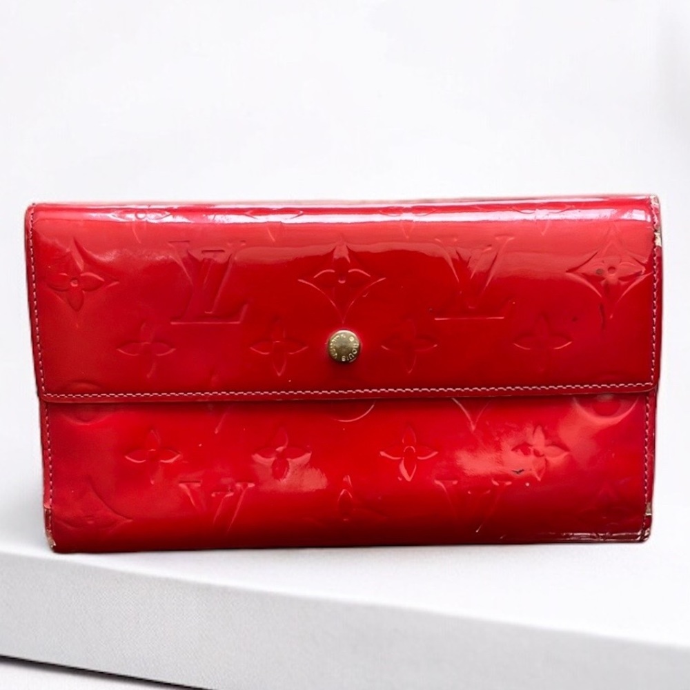 Louis Vuitton Red Vernis Tri-Fold Wallet